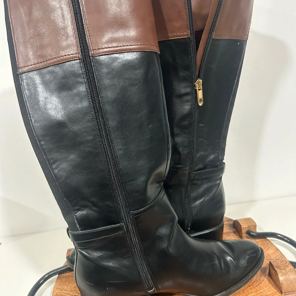 Tommy Hilfiger Black and Brown Over the‎ Knee Boots